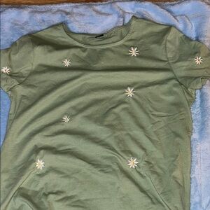 Green Women's Top with Floral Embellishments